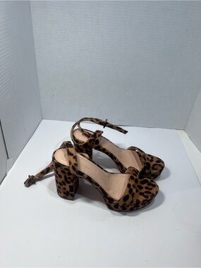 Leopard Print Ankle-Strap Block Heels - Brown